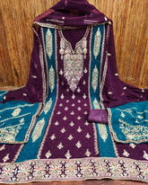 Ready To Wear Wine Pure Georgette Embroidery Work Pakistani Suit With Dupatta